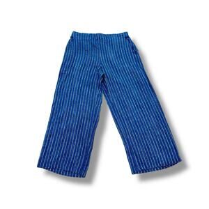 Eileen Fisher Size XS S Blue Stripe Italian Organic Linen Wide Leg Pull-on Pants